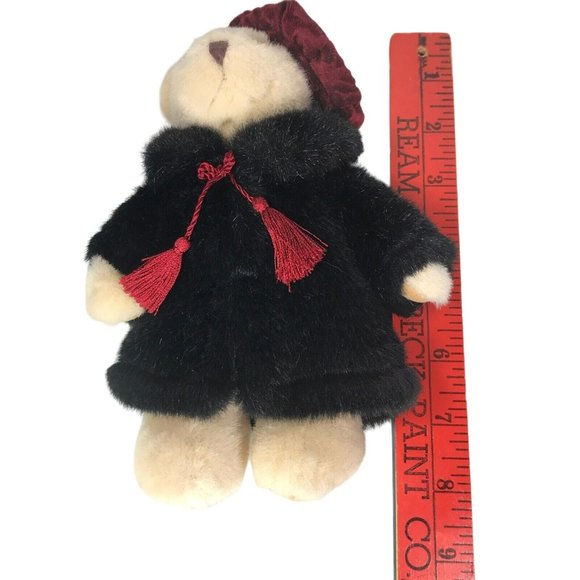 Russ Collectible Stuffed Teddy Bear Sasha Faux Fur Black Coat & Red Beret Hat 8" - Picture 7 of 7